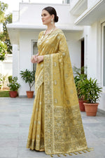 Thumbnail for Sangam Prints Mustard Gold Cotton Blend Woven Work Traditional Saree - Dista
