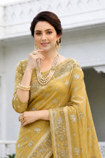Thumbnail for Sangam Prints Honey Gold Cotton Blend Woven Work Traditional Saree - Dista