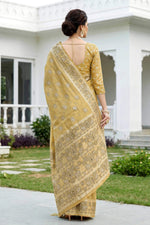 Thumbnail for Sangam Prints Honey Gold Cotton Blend Woven Work Traditional Saree - Dista