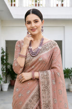 Thumbnail for Sangam Prints Dusty Rose Cotton Blend Woven Work Traditional Saree - Dista