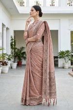 Thumbnail for Sangam Prints Dusty Rose Cotton Blend Woven Work Traditional Saree - Dista