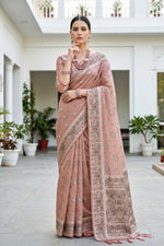 Thumbnail for Sangam Prints Dusty Rose Cotton Blend Woven Work Traditional Saree - Dista