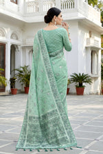 Thumbnail for Sangam Prints Mint Green Cotton Blend Woven Work Traditional Saree - Dista