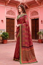 Thumbnail for Sangam Prints Maroon Cotton Blend Woven Work Traditional Saree - Dista