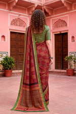 Thumbnail for Sangam Prints Maroon Cotton Blend Woven Work Traditional Saree - Dista