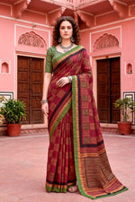 Thumbnail for Sangam Prints Maroon Cotton Blend Woven Work Traditional Saree - Dista