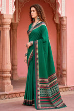 Thumbnail for Sangam Prints Bottle Green Cotton Blend Woven Work Traditional Saree - Dista