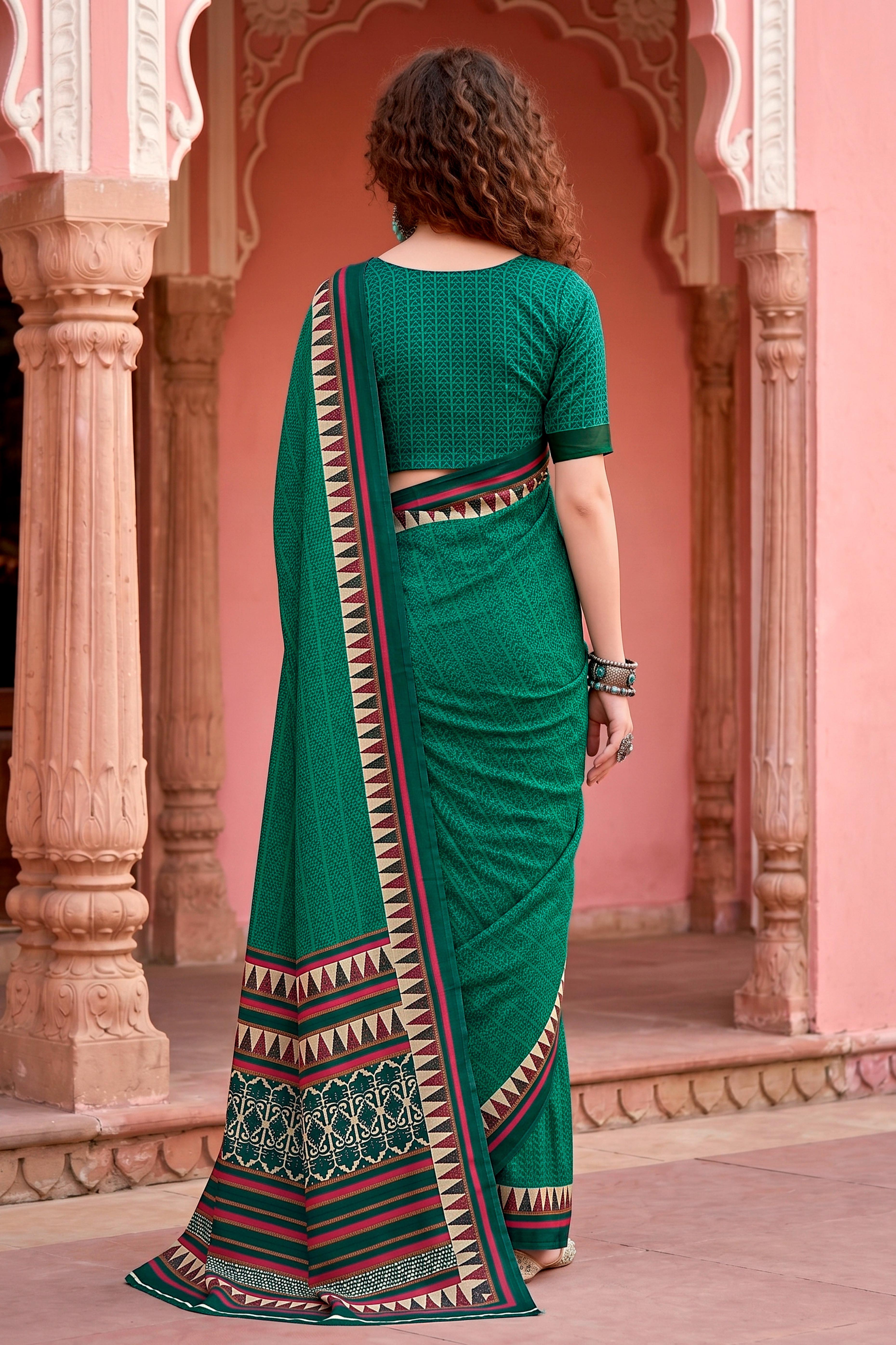 Sangam Prints Bottle Green Cotton Blend Woven Work Traditional Saree - Dista