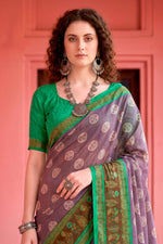 Thumbnail for Sangam Prints Smoky Lavender Cotton Blend Woven Work Traditional Saree - Dista