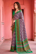 Thumbnail for Sangam Prints Smoky Lavender Cotton Blend Woven Work Traditional Saree - Dista