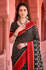 Thumbnail for Sangam Prints Black Cotton Blend Woven Work Traditional Saree - Dista