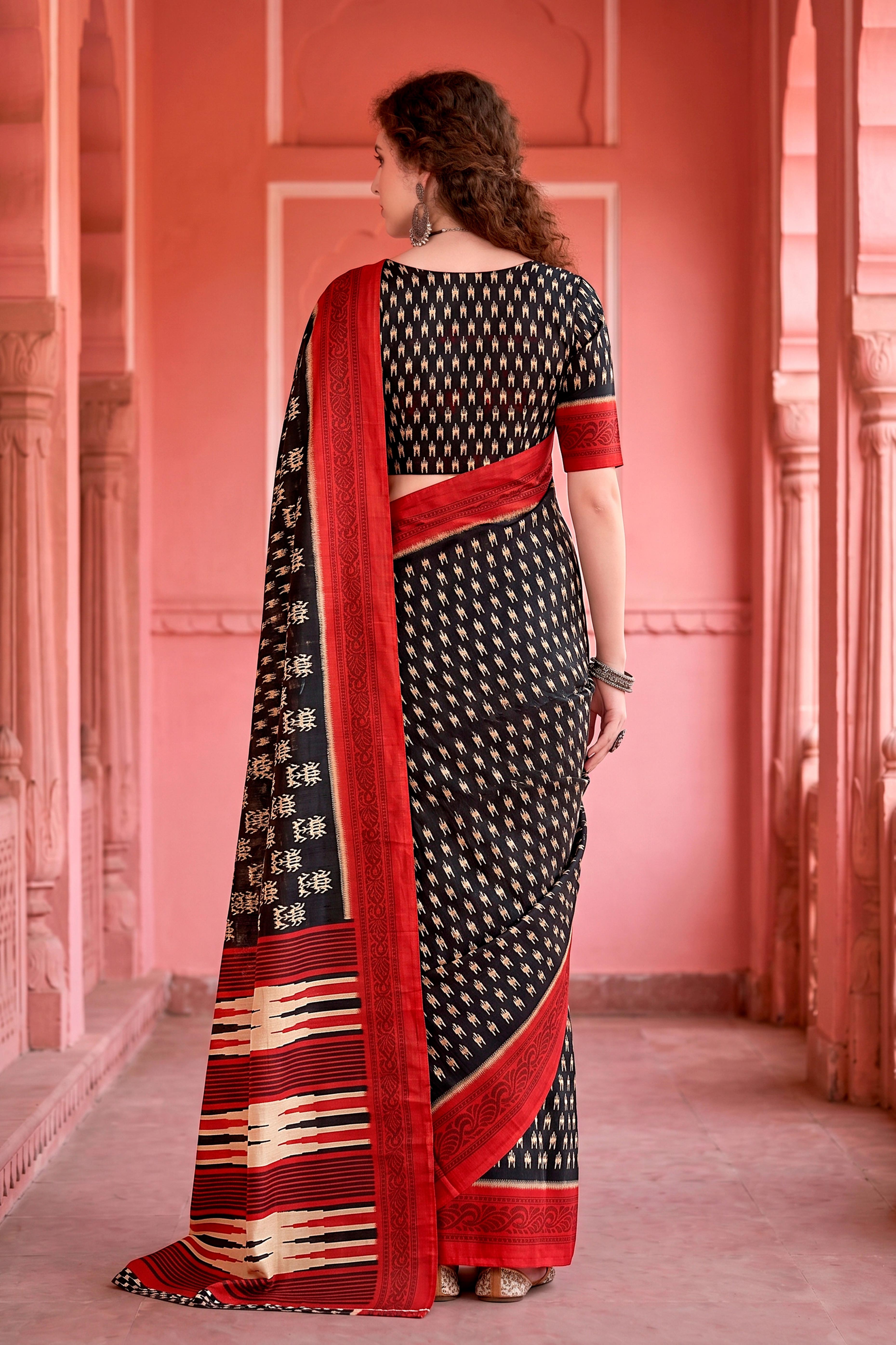 Sangam Prints Black Cotton Blend Woven Work Traditional Saree - Dista
