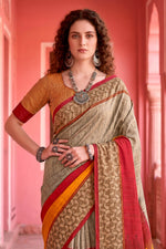 Thumbnail for Sangam Prints Grey Cotton Blend Woven Work Traditional Saree - Dista