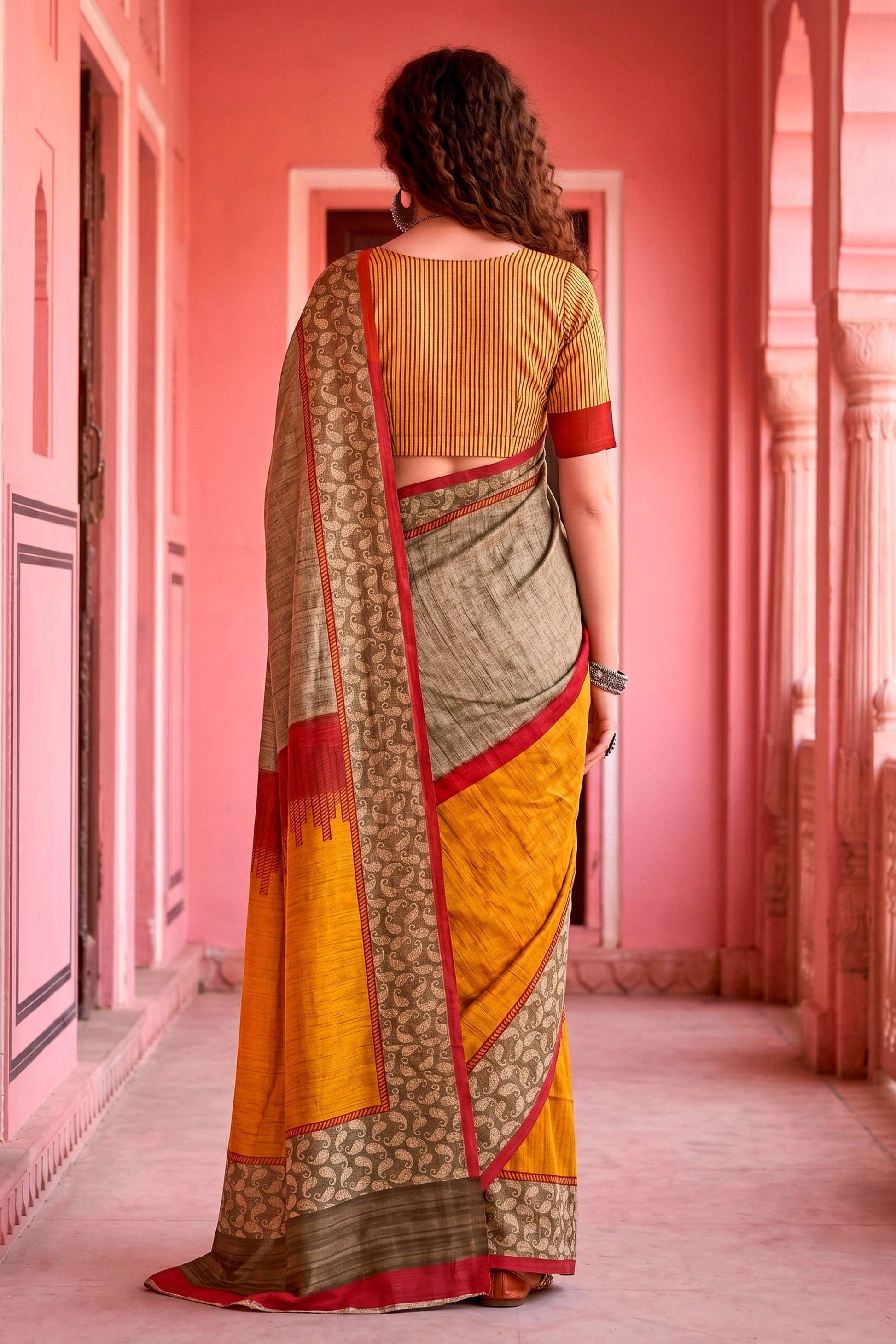 Sangam Prints Grey Cotton Blend Woven Work Traditional Saree - Dista