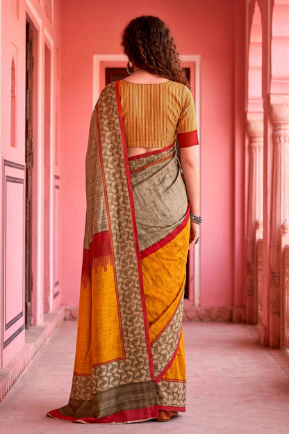 Sangam Prints Grey Cotton Blend Woven Work Traditional Saree - Dista