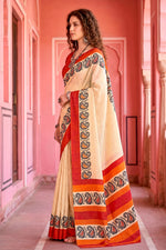 Thumbnail for Sangam Prints Cream Cotton Blend Woven Work Traditional Saree - Dista