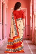 Thumbnail for Sangam Prints Cream Cotton Blend Woven Work Traditional Saree - Dista