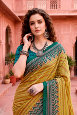Thumbnail for Sangam Prints Mustard Yellow Cotton Blend Woven Work Traditional Saree - Dista
