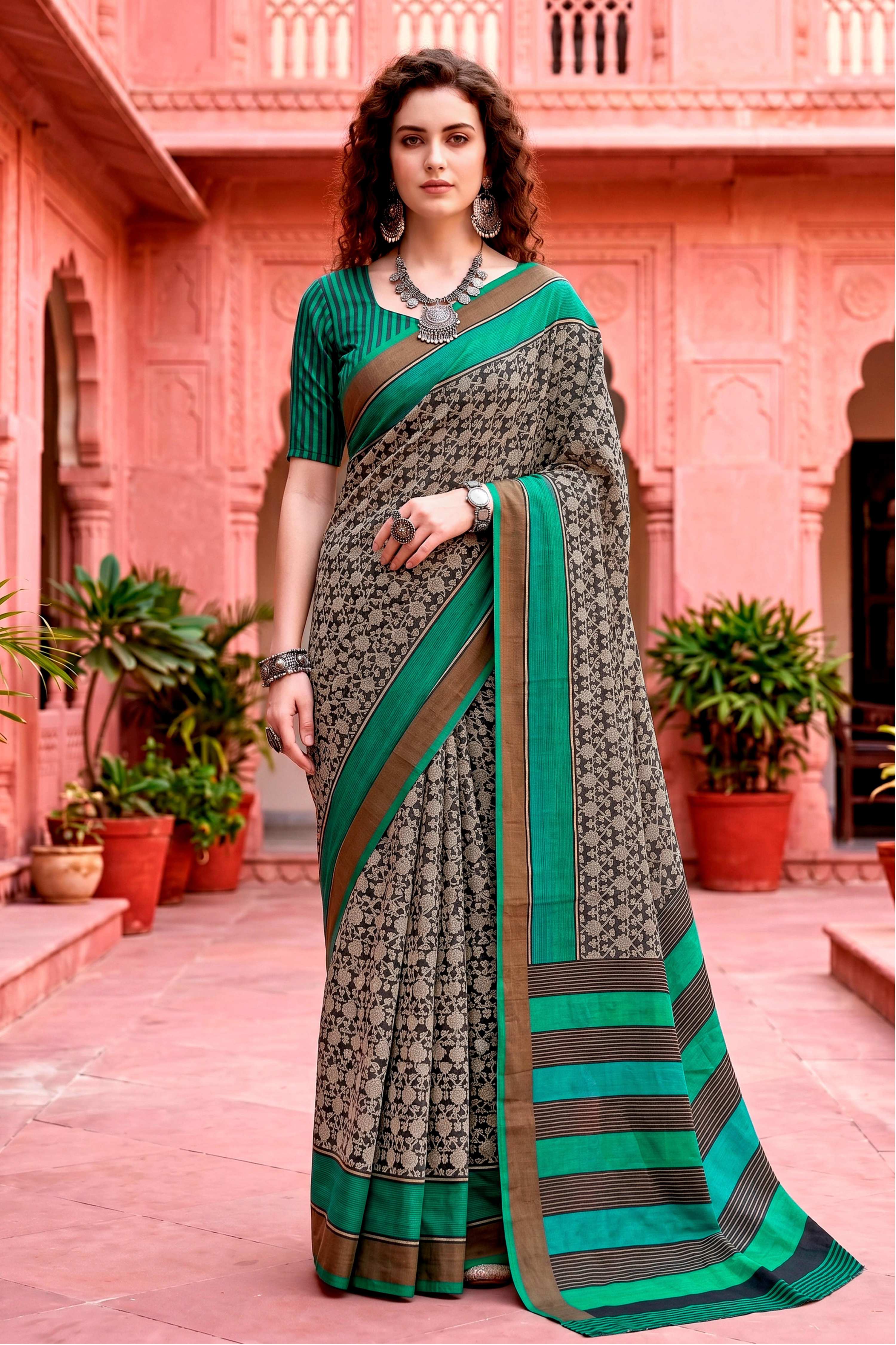 Sangam Prints Charcoal Grey Cotton Blend Woven Work Traditional Saree - Dista