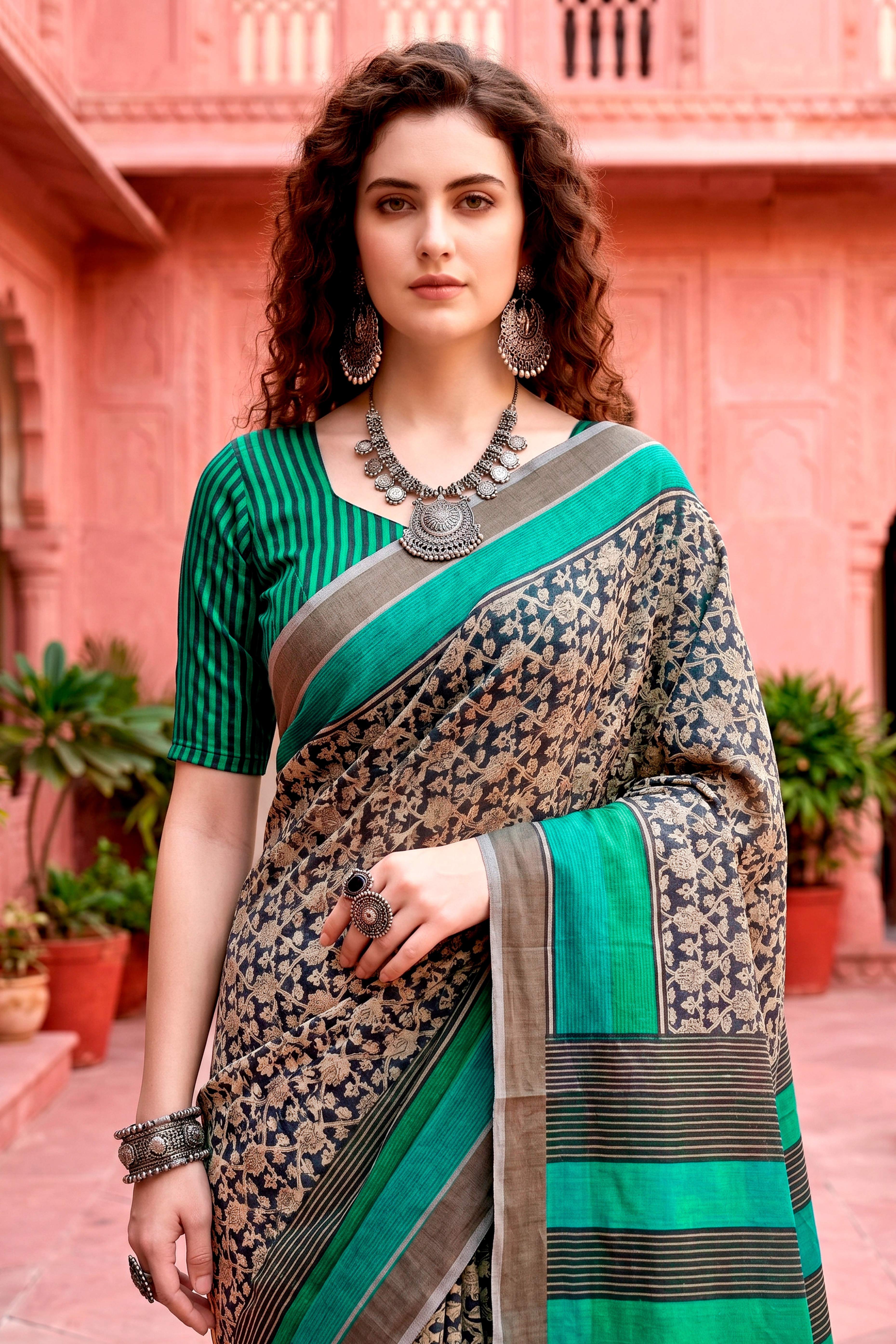 Sangam Prints Charcoal Grey Cotton Blend Woven Work Traditional Saree - Dista