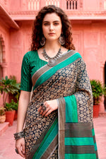 Thumbnail for Sangam Prints Charcoal Grey Cotton Blend Woven Work Traditional Saree - Dista
