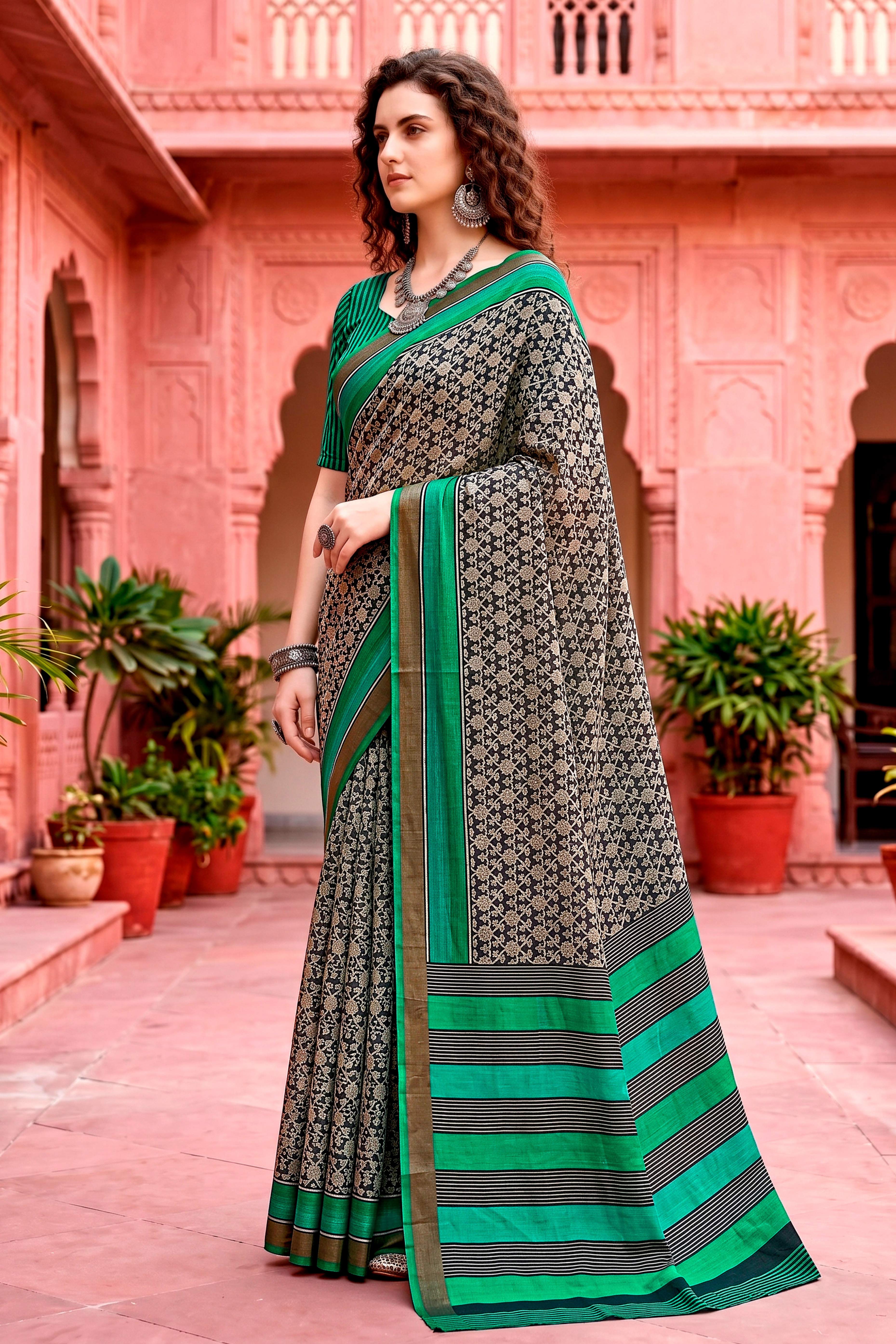 Sangam Prints Charcoal Grey Cotton Blend Woven Work Traditional Saree - Dista