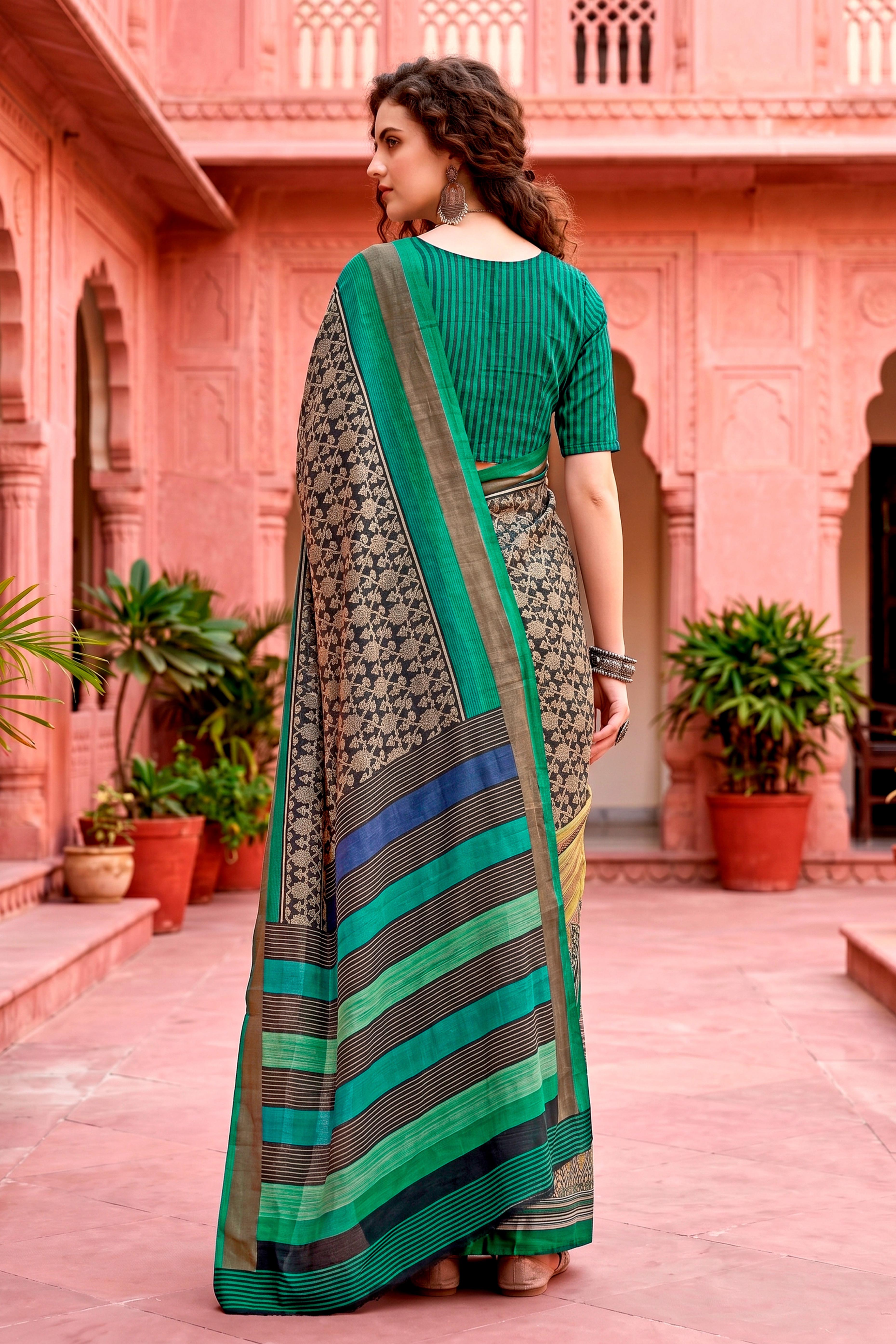 Sangam Prints Charcoal Grey Cotton Blend Woven Work Traditional Saree - Dista