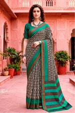 Thumbnail for Sangam Prints Charcoal Grey Cotton Blend Woven Work Traditional Saree - Dista