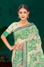 Thumbnail for Sangam Prints Green Cotton Blend Woven Work Traditional Saree - Dista