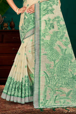 Thumbnail for Sangam Prints Green Cotton Blend Woven Work Traditional Saree - Dista