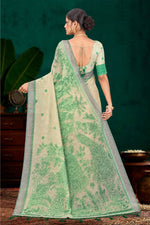Thumbnail for Sangam Prints Green Cotton Blend Woven Work Traditional Saree - Dista