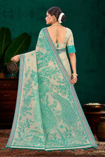 Thumbnail for Sangam Prints Aqua Green Cotton Blend Woven Work Traditional Saree - Dista