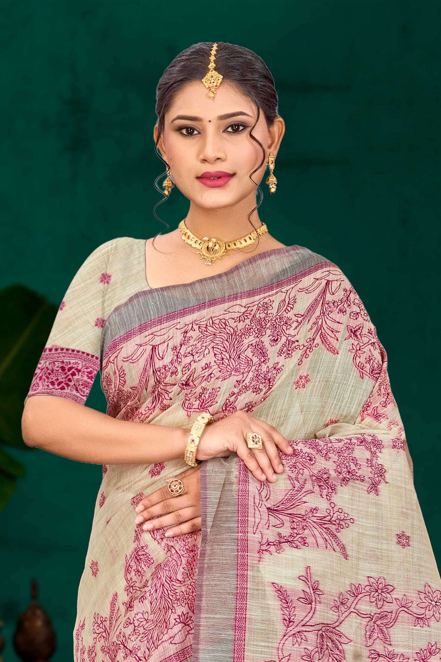 Sangam Prints Pink Cotton Blend Woven Work Traditional Saree - Dista