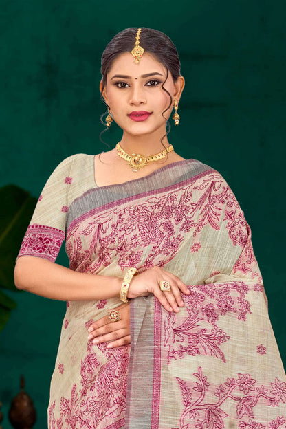 Sangam Prints Pink Cotton Blend Woven Work Traditional Saree - Dista