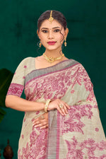 Thumbnail for Sangam Prints Pink Cotton Blend Woven Work Traditional Saree - Dista