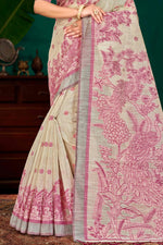 Thumbnail for Sangam Prints Pink Cotton Blend Woven Work Traditional Saree - Dista