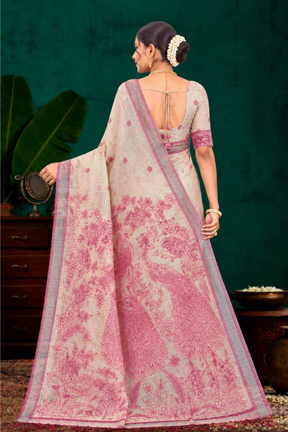 Sangam Prints Pink Cotton Blend Woven Work Traditional Saree - Dista