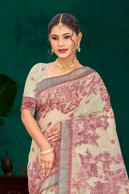 Sangam Prints Maroon Cotton Blend Woven Work Traditional Saree - Dista