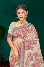 Thumbnail for Sangam Prints Maroon Cotton Blend Woven Work Traditional Saree - Dista