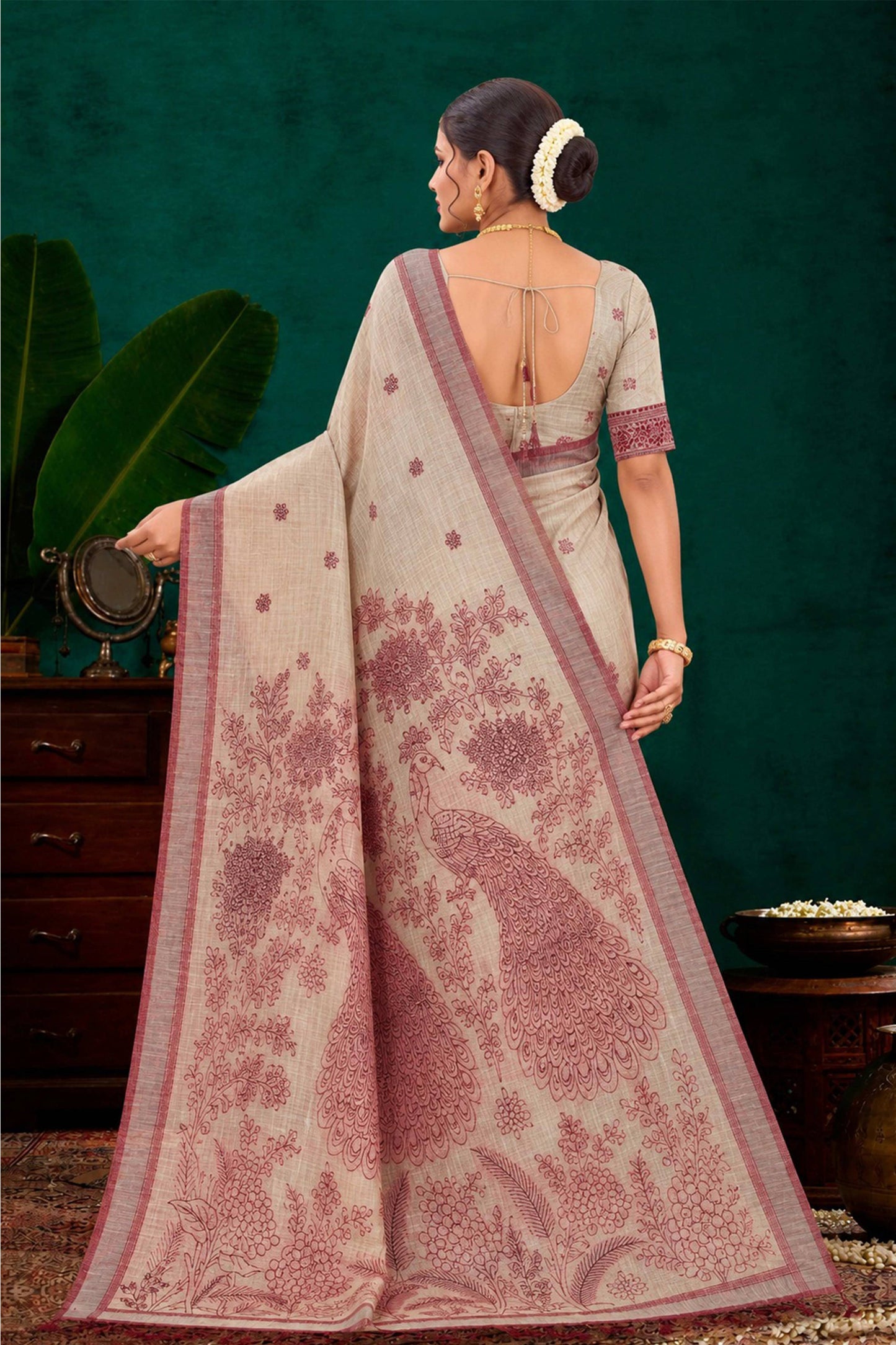 Sangam Prints Maroon Cotton Blend Woven Work Traditional Saree - Dista