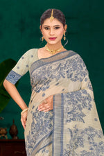 Thumbnail for Sangam Prints Navy Blue Cotton Blend Woven Work Traditional Saree - Dista