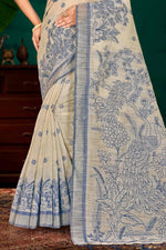 Thumbnail for Sangam Prints Navy Blue Cotton Blend Woven Work Traditional Saree - Dista