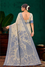 Thumbnail for Sangam Prints Navy Blue Cotton Blend Woven Work Traditional Saree - Dista