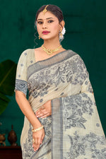 Thumbnail for Sangam Prints Grey Cotton Blend Woven Work Traditional Saree - Dista