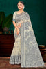 Sangam Prints Grey Cotton Blend Woven Work Traditional Saree - Dista