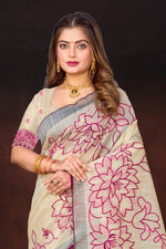 Thumbnail for Sangam Prints Pink Cotton Blend Woven Work Traditional Saree - Dista