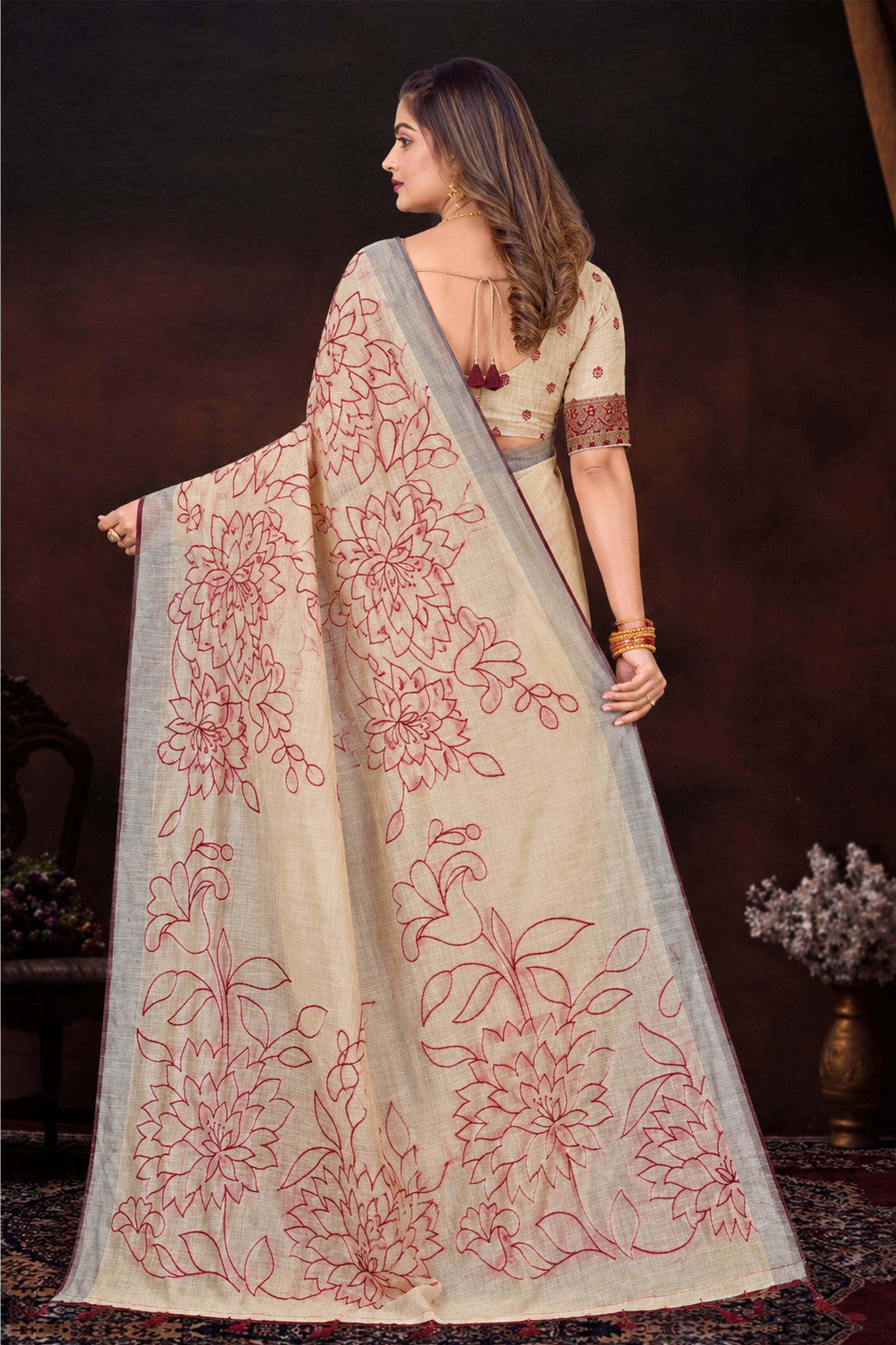 Sangam Prints Pink Cotton Blend Woven Work Traditional Saree - Dista