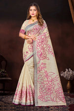 Thumbnail for Sangam Prints Pink Cotton Blend Woven Work Traditional Saree - Dista