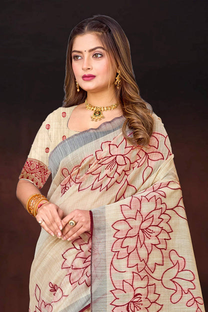 Sangam Prints Maroon Cotton Blend Woven Work Traditional Saree - Dista