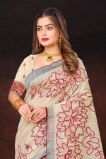 Thumbnail for Sangam Prints Maroon Cotton Blend Woven Work Traditional Saree - Dista
